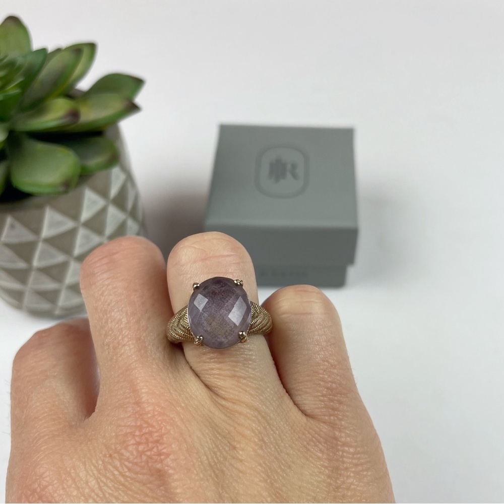 Judith Ripka Purple Amethyst Gold 925 Rope Style Ring Jewelry Designer Women